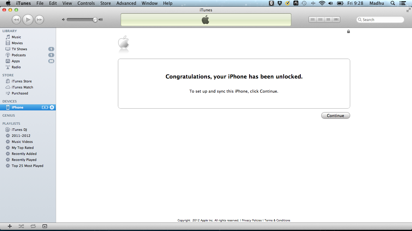 Congratulations, your iPhone has been unlocked.